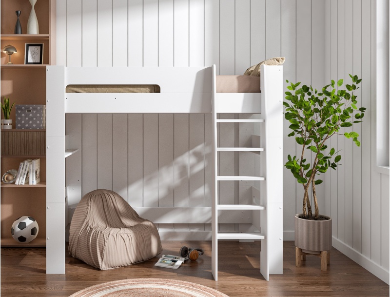 Lit mezzanine London blanc couchage 90x190.