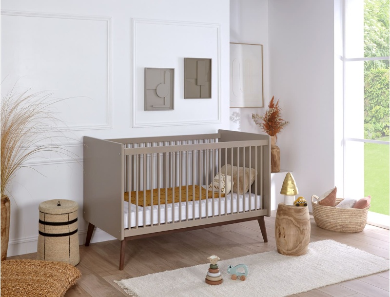 Cuna convertible Gaïa Arcilla / Nogal cama 70x140 con somier de lamas