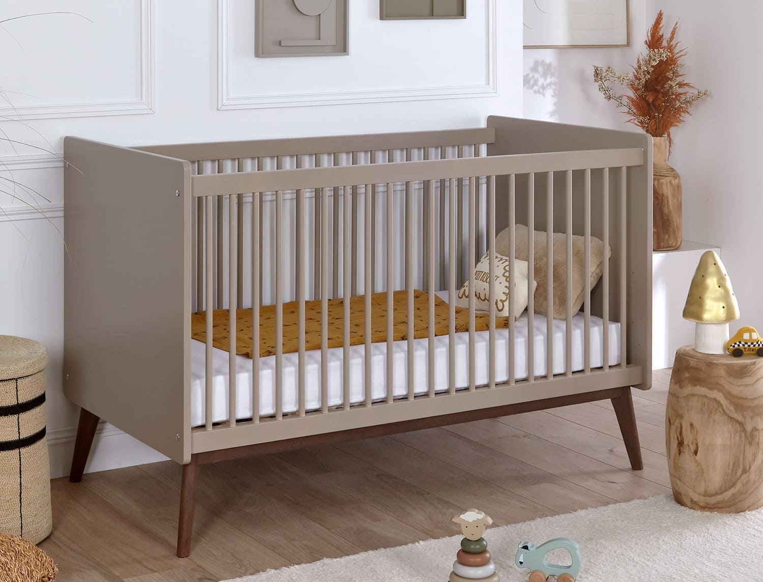 Lit bébé évolutif Gaïa Argile & Noyer