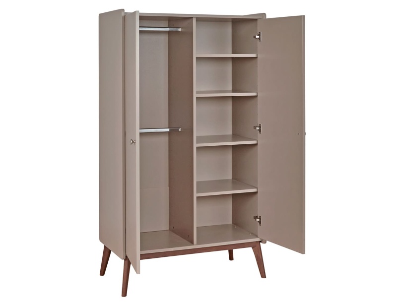 Octave two-door wardrobe in wood and white with large storage.