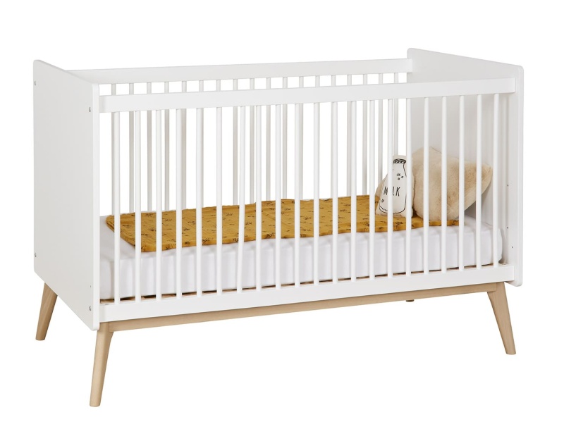 White and wood Gaïa convertible baby cot
