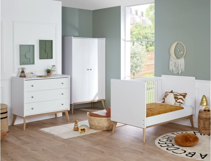 Chambre bébé complète Gaïa blanche, lit en position évolué
