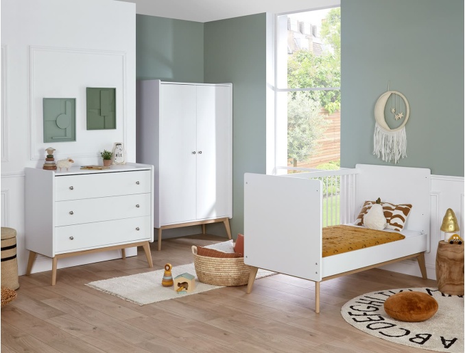 Habitación de bebé completa Gaïa blanca, cama en posición evolutiva