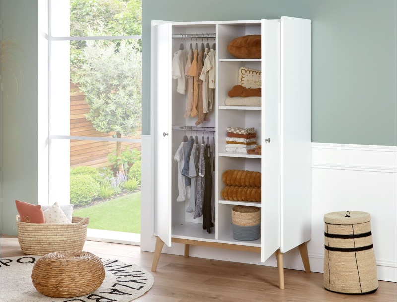 Kleiderschrank mit 2 Kleiderstangen und Regalen Gaïa