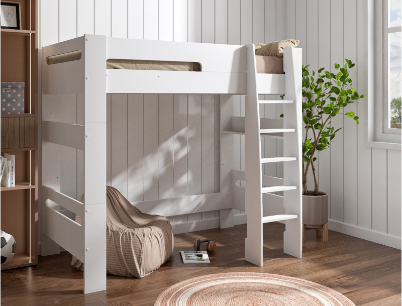 Letto a soppalco London bianco con materasso 90x190.