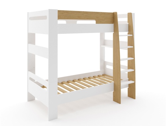 Lit superposé blanc et bois design.
