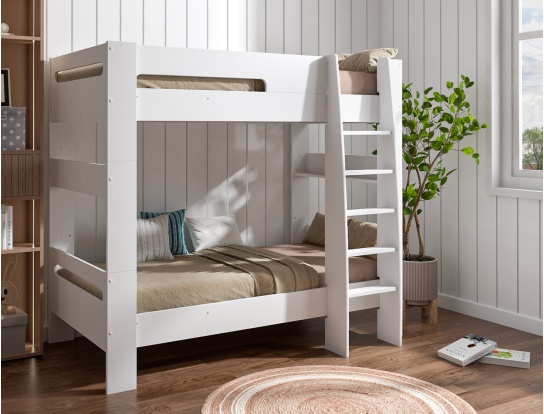 White and wood bunk bed with 90x190 white sleeping area