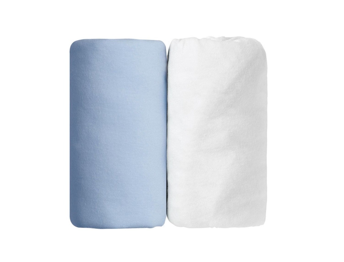 Set mit zwei Spannbetttüchern: Weiß & Blau 60x120 Set mit zwei Spannbetttüchern: Weiß & Blau 60x120