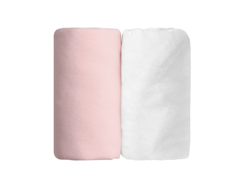 Set mit zwei Spannbetttüchern: Weiß & Rosa 60x120