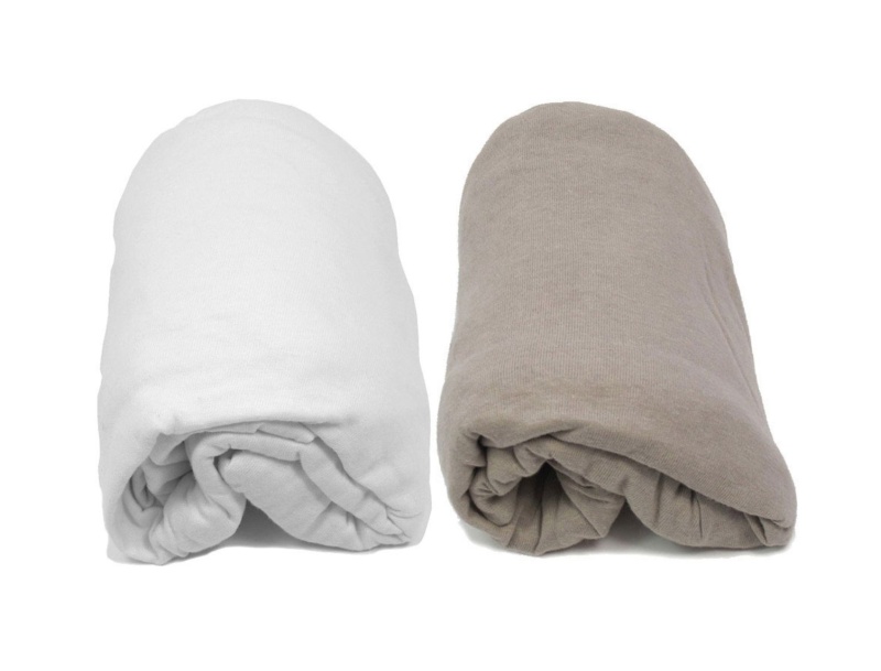 Lot de deux Draps Housse : Blanc & Taupe 60x120
