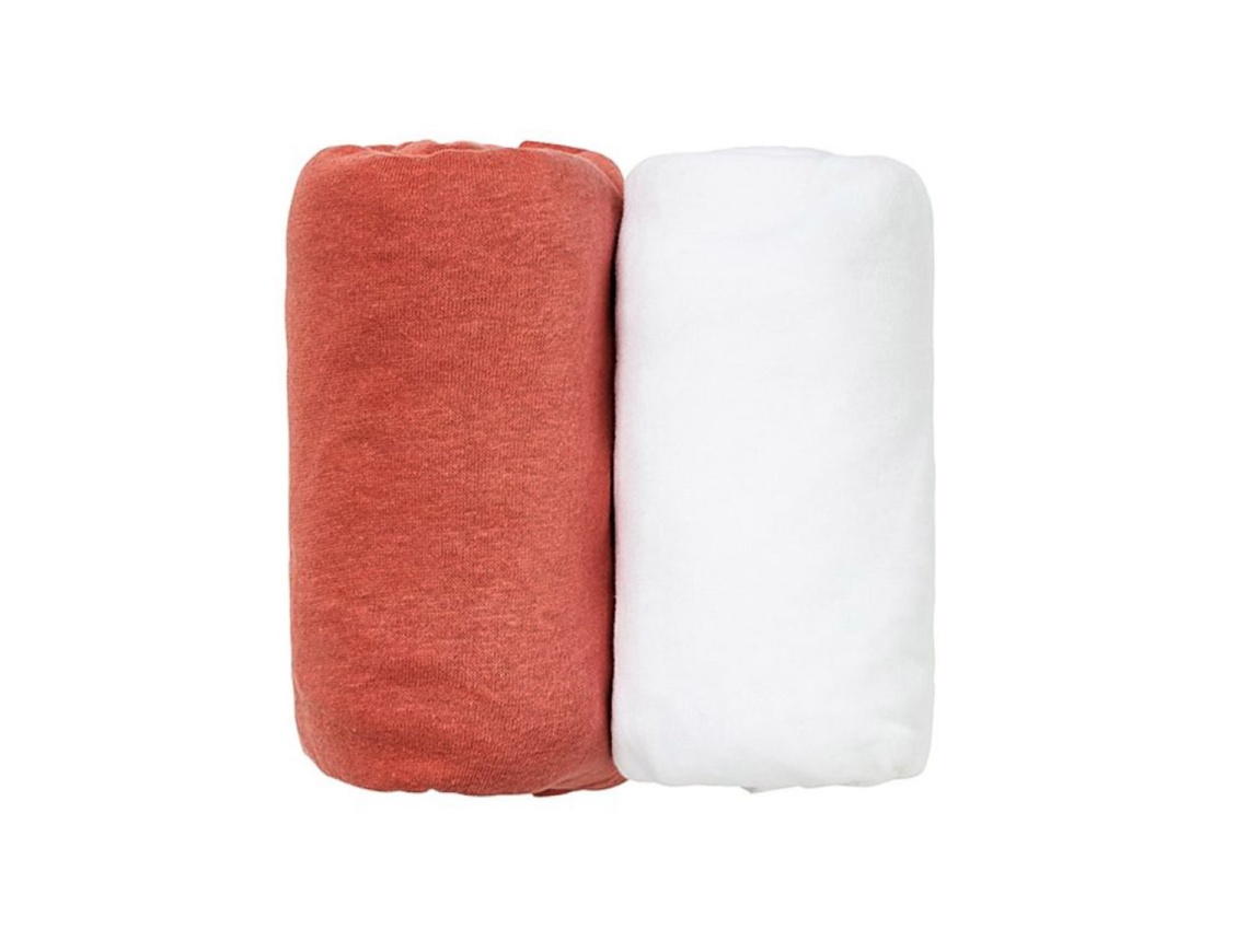 Set van twee hoeslakens: Wit & Terracotta 60x120 Set van twee hoeslakens: Wit & Terracotta 60x120