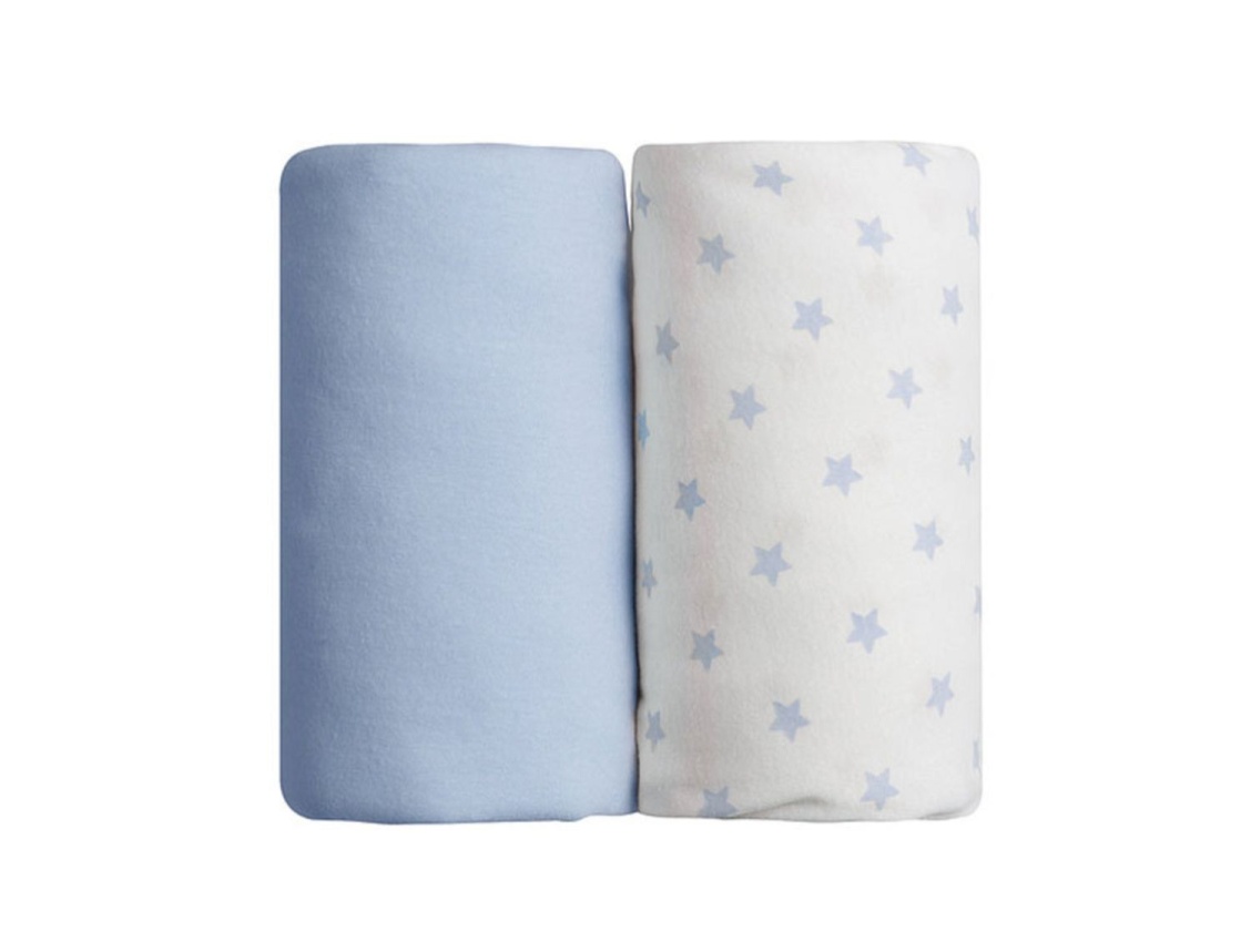 Set van twee hoeslakens: Blauw & Blauwe sterren 60x120 Set van twee hoeslakens: Blauw & Blauwe sterren 60x120