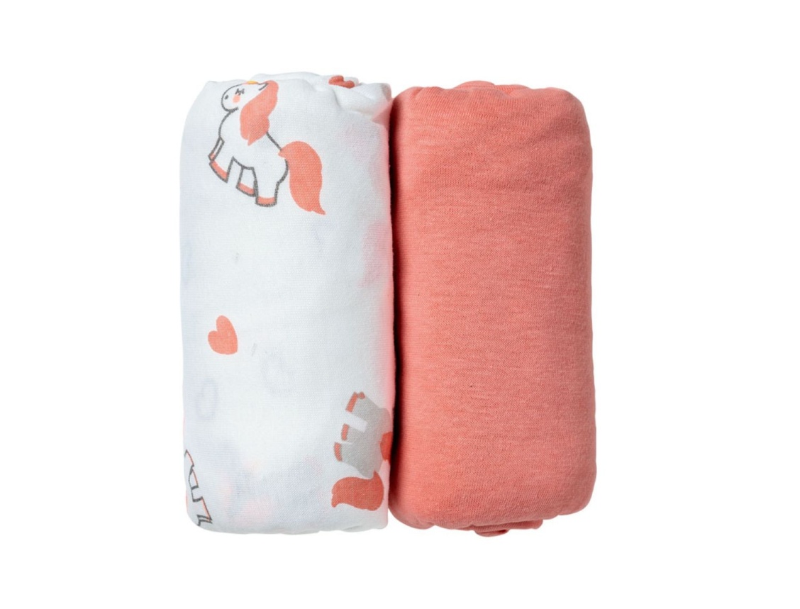 Set van twee hoeslakens: Roze & Eenhoorn 60x120 Set van twee hoeslakens: Roze & Eenhoorn 60x120