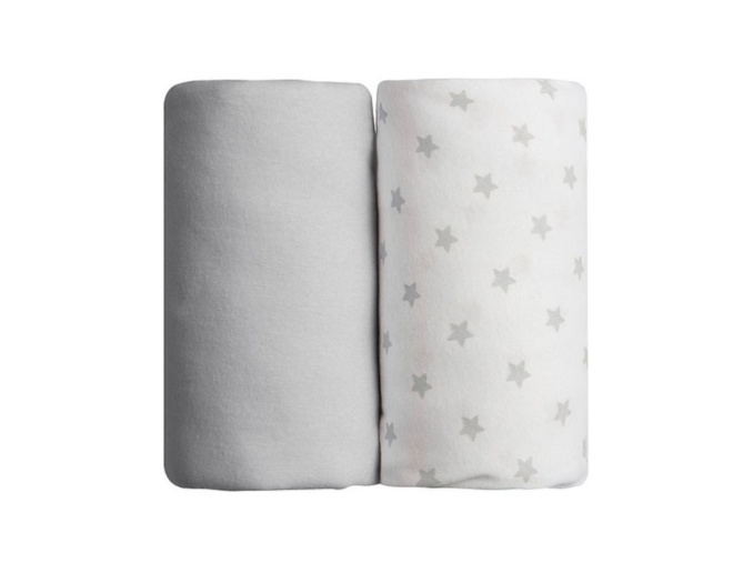 Set van twee hoeslakens: Grijs & Grijze sterren 60x120