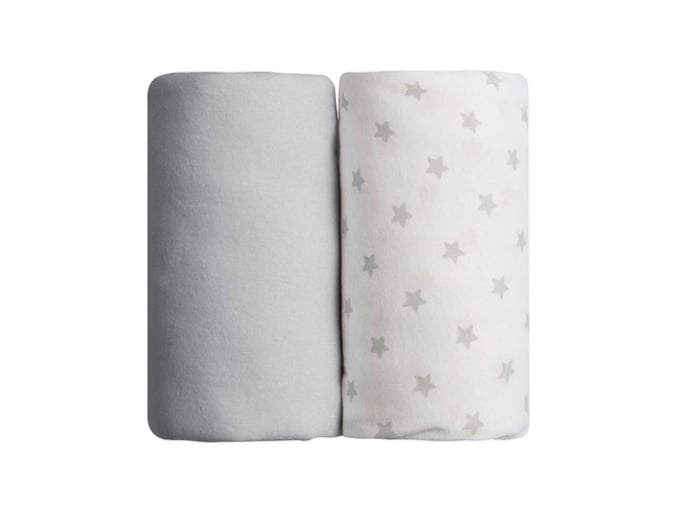 Set mit zwei Spannbetttüchern: Grau & Graue Sterne 60x120
