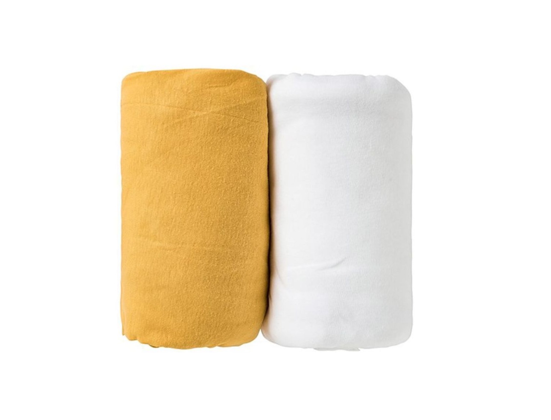 Set of two Fitted Sheets White & Mustard 70x140 Set of two Fitted Sheets White & Mustard 70x140