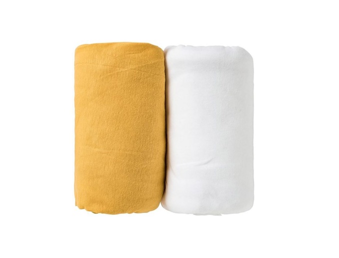 Pack de dos sábanas bajeras Blanco y Mostaza 70x140