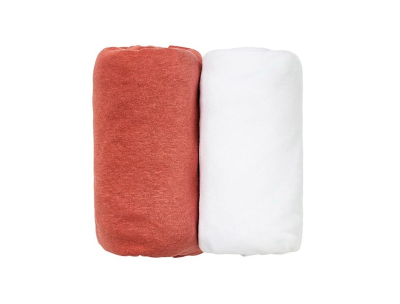 Set di due lenzuola con angoli Bianco & Terracotta 70x140