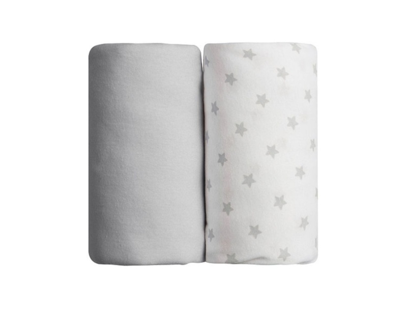 Set di due lenzuola con angoli: Grigio & Stelle Grigie 70x140