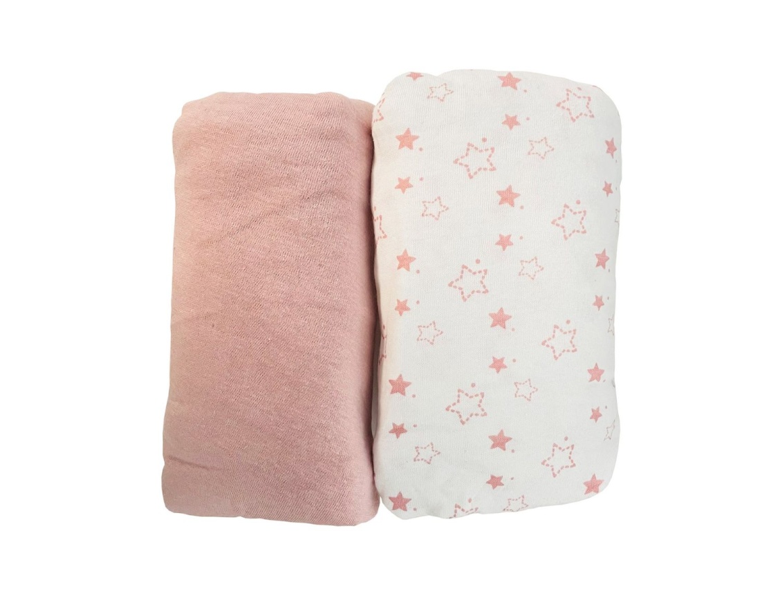 Lot de deux Draps Housse : Rose & Etoiles Roses 70x140 Lot de deux Draps Housse : Rose & Etoiles Roses 70x140