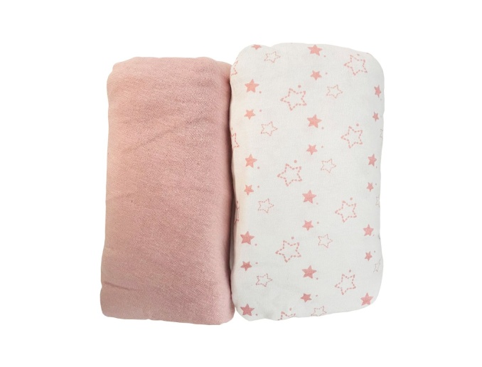 Set di due lenzuola con angoli: Rosa & Stelle Rosa 70x140