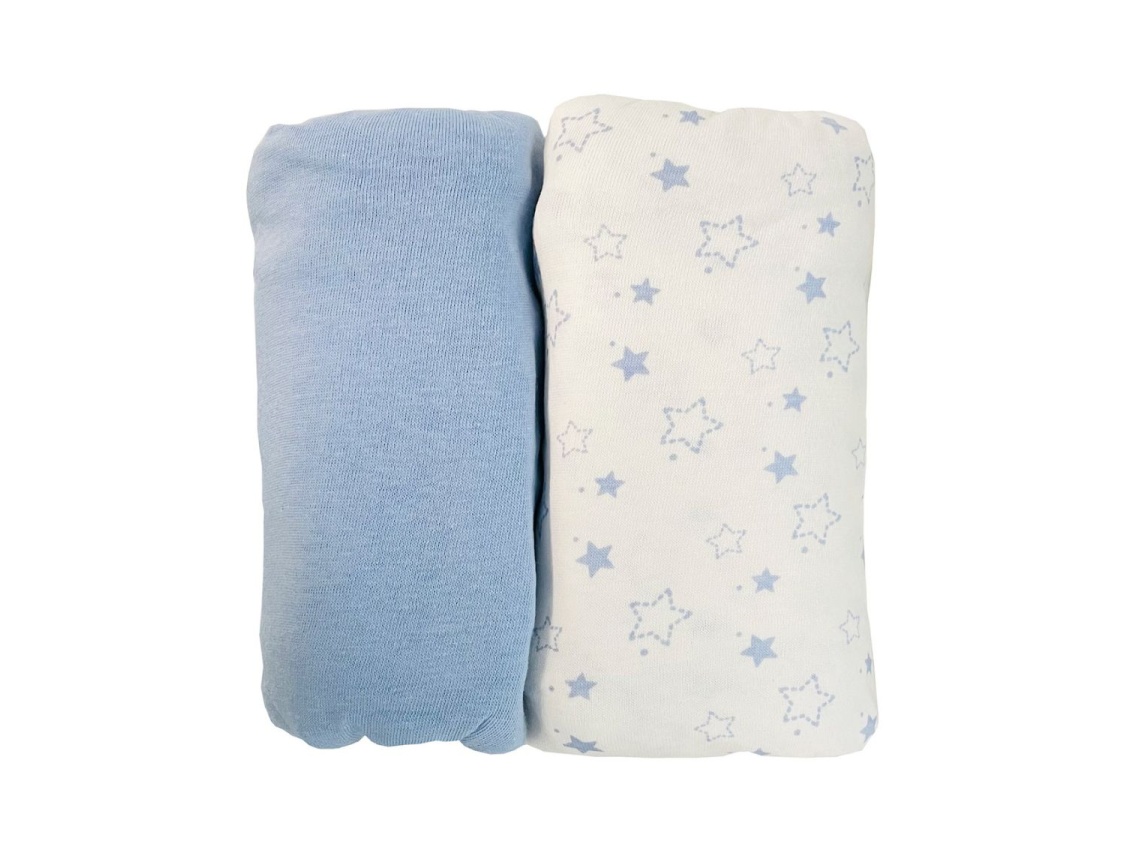 Set van twee hoeslakens: Blauw & Blauwe Sterren 70x140 Set van twee hoeslakens: Blauw & Blauwe Sterren 70x140