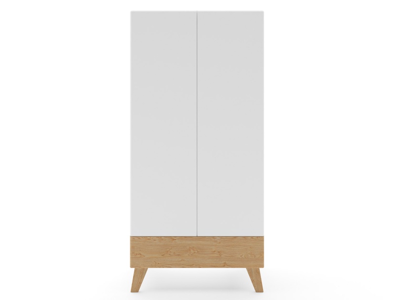 White wardrobe with two doors and one drawer