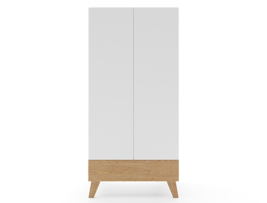 White wardrobe with two doors and one drawer