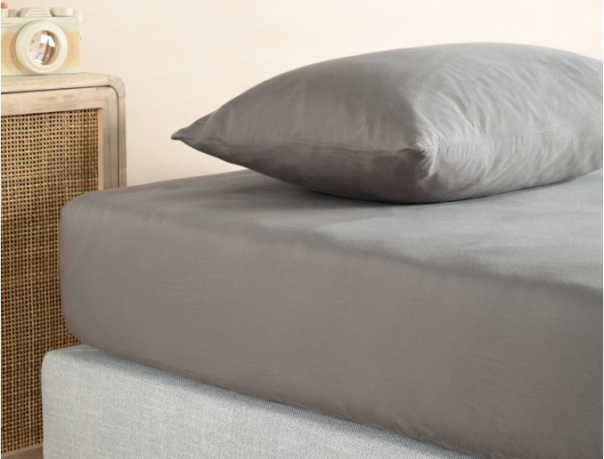 Drap housse Gris 90x190cm Coton Bio certifié GOTS