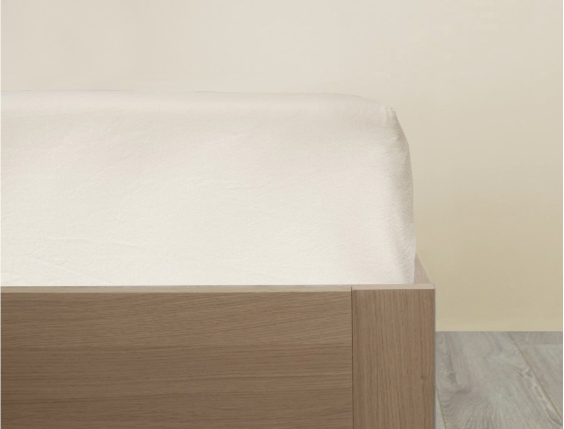 Fitted sheet Ecru 90x200 cm in organic cotton 80 thread count