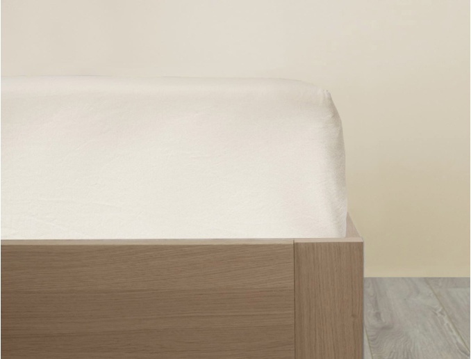 Drap housse Ecru 90x200 cm en coton bio 80 fils.