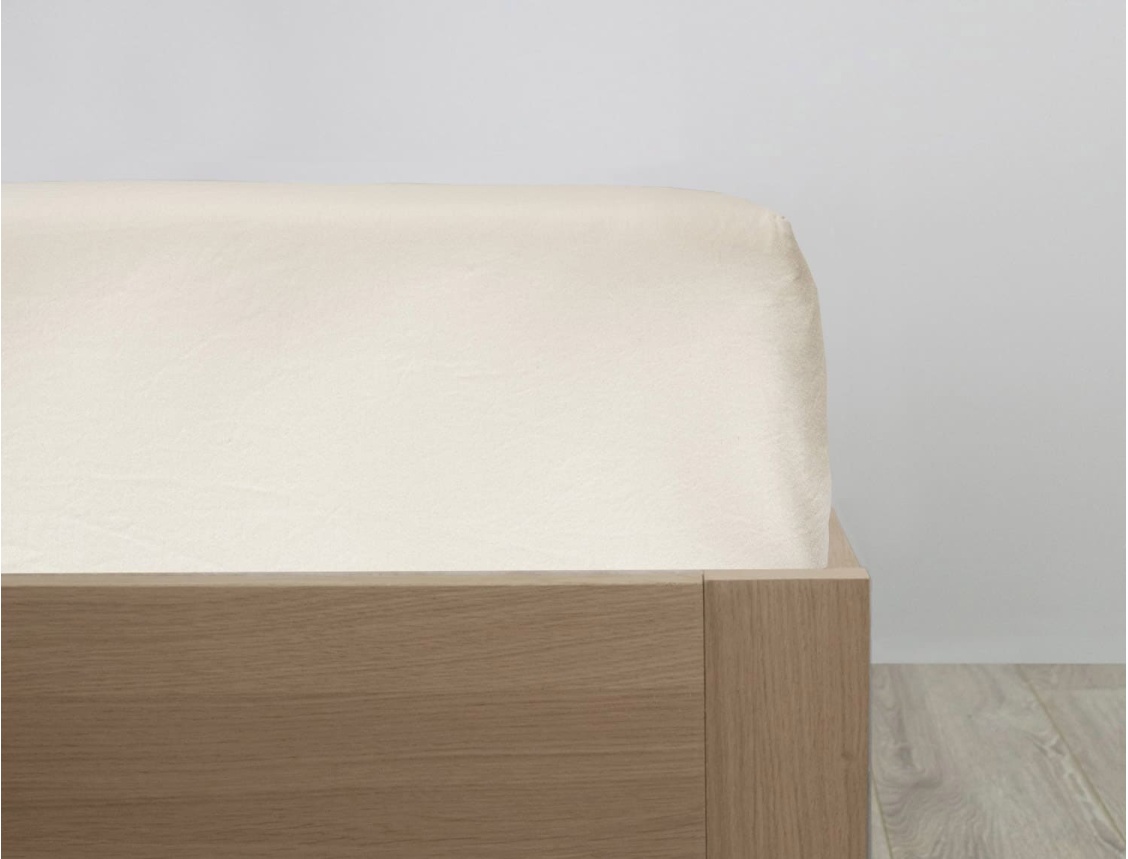Drap housse Ecru 90x190 cm coton bio 80 fils.