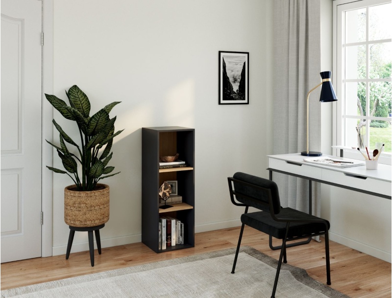 Etagère de rangement adulte 3 cases Milor Anthracite & Bois