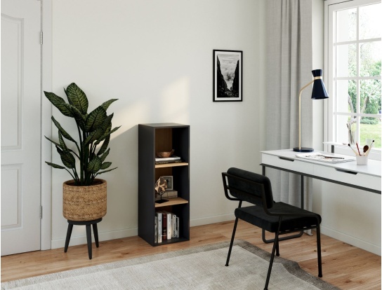 Etagère de rangement adulte 3 cases Milor Anthracite & Bois