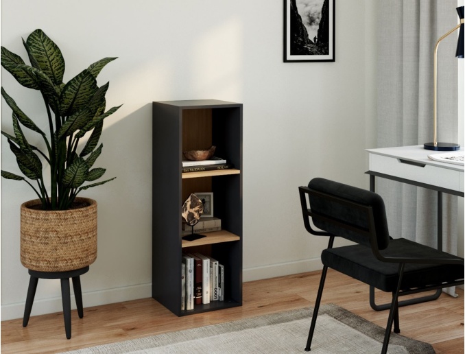 Opbergrekken met 3 planken Milor Antraciet & Hout