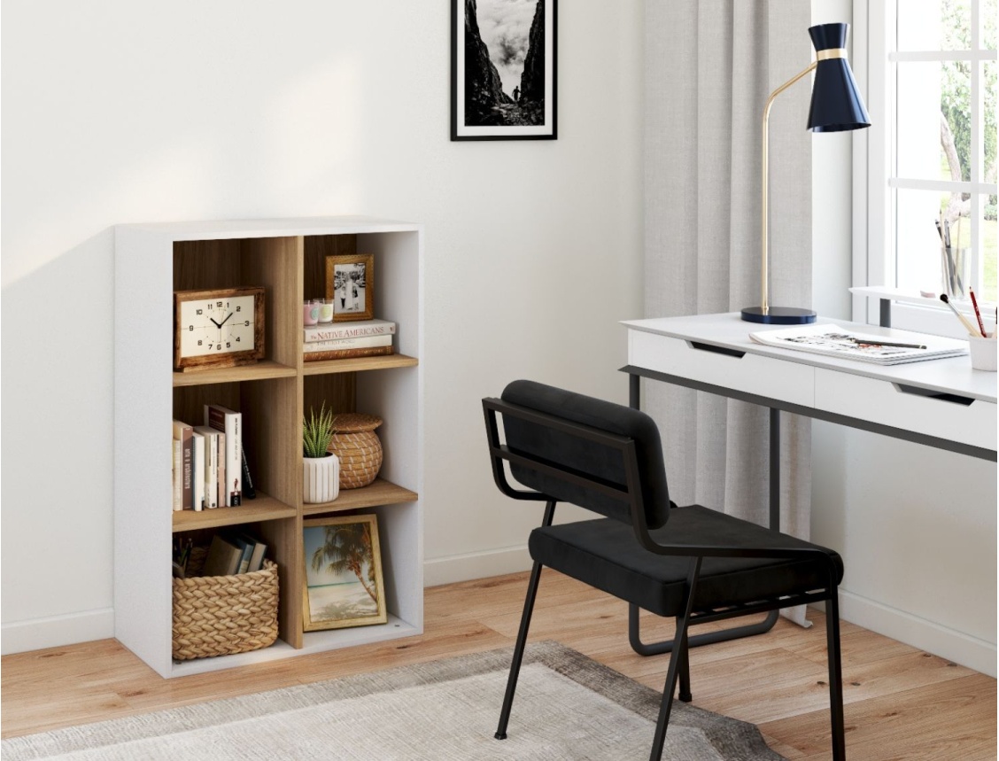 Opbergrek met 6 vakken Milor Wit & Hout