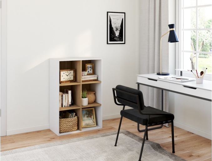 Estantería de almacenamiento para adultos 6 compartimentos Milor Blanco y Madera