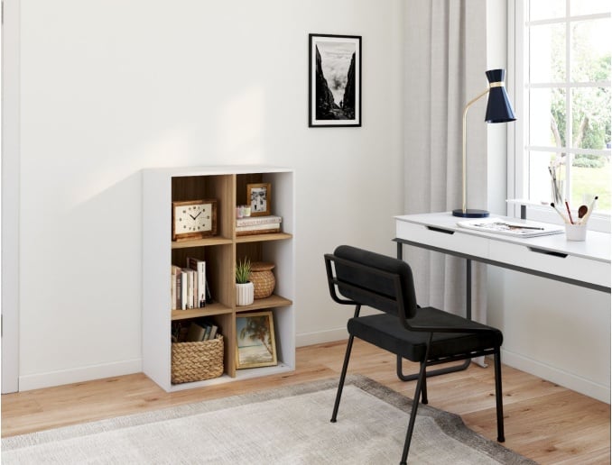 Etagère de rangement adulte 6 cases Milor Blanc & Bois