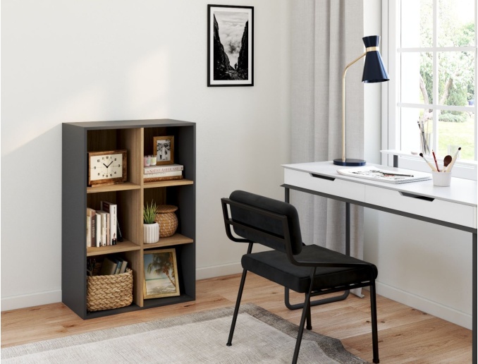 Opbergrek met 6 vakken Milor Antraciet & Hout