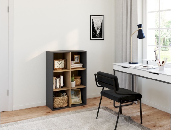 Adult Storage Shelf 6 Compartments Milor Anthracite & Wood