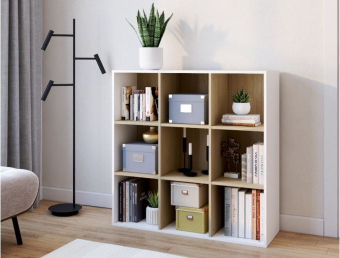 Estantería de almacenamiento 9 compartimentos Milor Blanco y Madera
