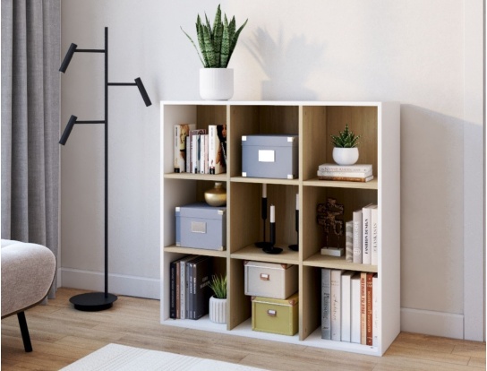 Estantería de almacenamiento 9 compartimentos Milor Blanco y Madera