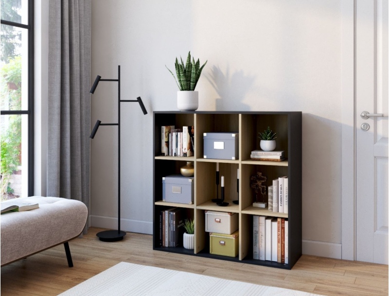Etagère de rangement adulte 9 cases Milor Anthracite & Bois
