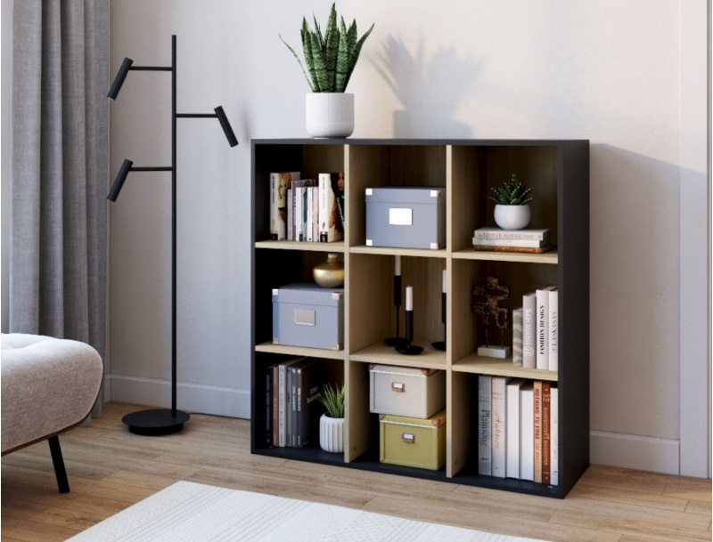 Storage Shelf 9 Compartments Milor Anthracite & Wood