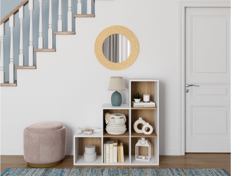 Estantería escalera para adultos 6 compartimentos MILOR Blanco y Madera