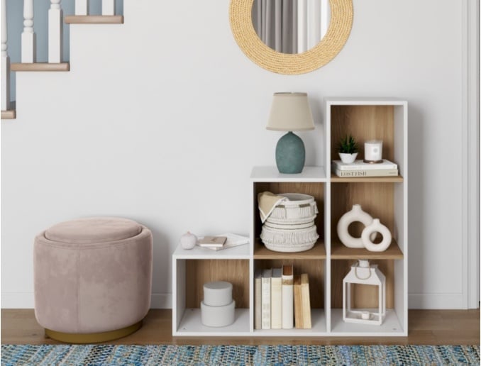 Etagère escalier 6 cases MILOR Blanc & Bois