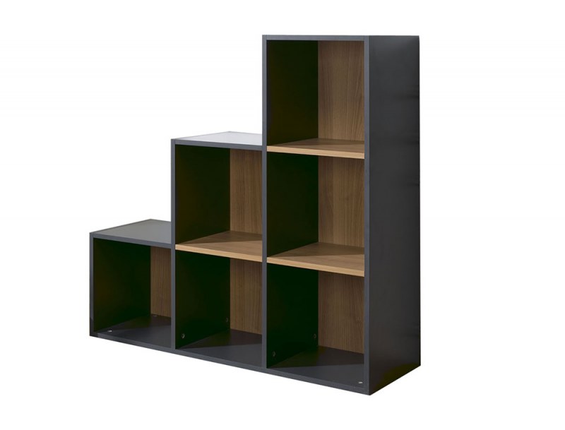 Estantería de Madera y Antracita 6 compartimentos escalera