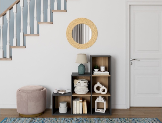 Estantería escalera adulto 6 compartimentos MILOR Antracita y Madera