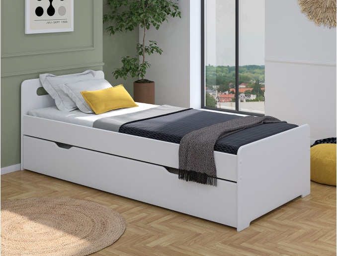 Lit gigogne Féroé blanc 90x200 + 2 Matelas