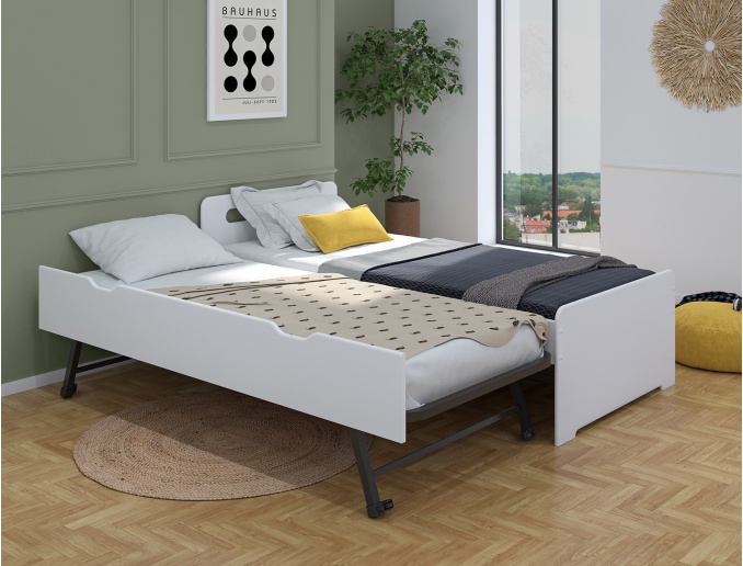 Lit gigogne Féroé blanc 90x200 deux couchages.